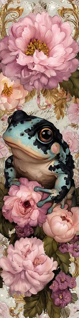 Free kawaii frog bookmark featuring a classy pink floral kawaii frog bookmark